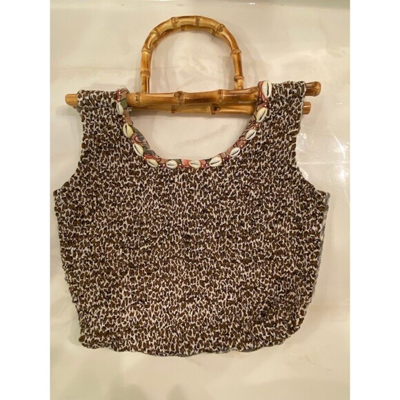 Faith by Celia Forrester Smocked Unique Boho Hipster Handbag With Bamboo Handles - Picture 6 of 12